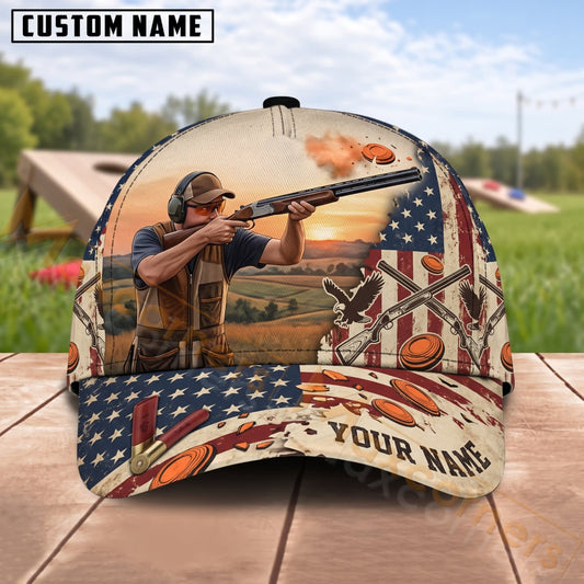 Maxcorners Trap & Skeet Shooting Vintage American Shooter Personalized Name 3D Cap