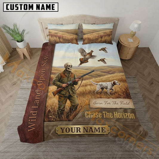 Maxcorners Upland Bird Hunting Wheat Field Typography Bedding Set 3D Print Custom Name