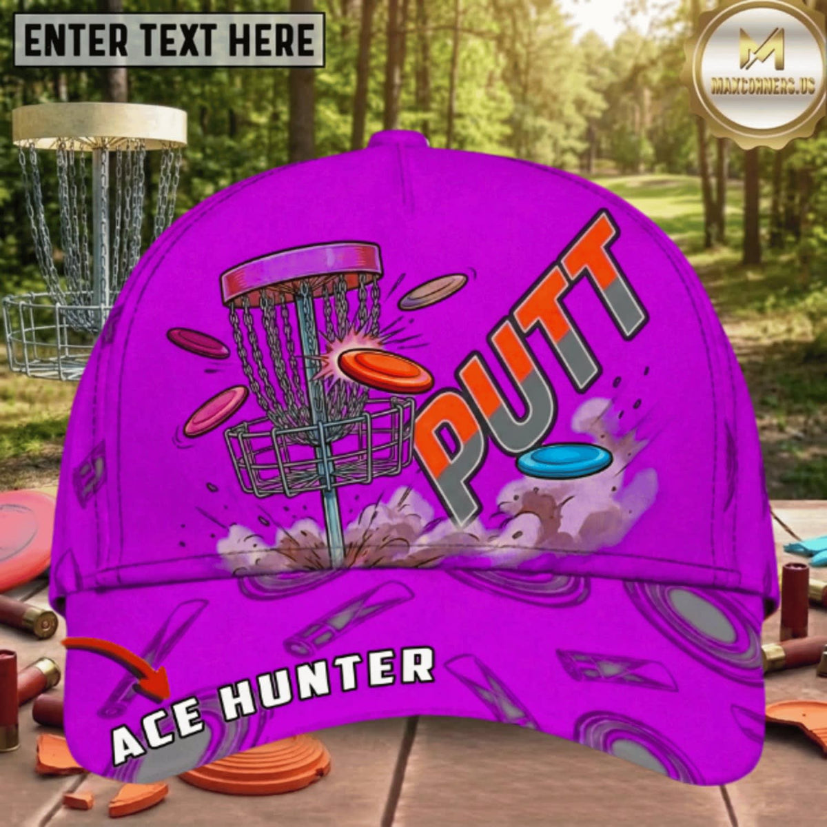 (7 Colors) Maxcorners Disc Golf Putt Chain Basket Ace Hunter Personalized Name 3D Cap LM3009