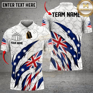 Maxcorners Bowling Australia Flag Eagle Claw Scratch Personalized Name 3D Unisex Shirt