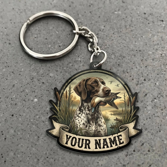 Maxcorners Duck Hunting German Wirehaired Pointer Misty Forest Landscape Custom Name Gift 2D Flat Acrylic Ornament, Keychain