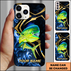 Maxcorners Mahi Mahi Fishing Blue Wave Gold Line Personalized Name 3D Phone Case