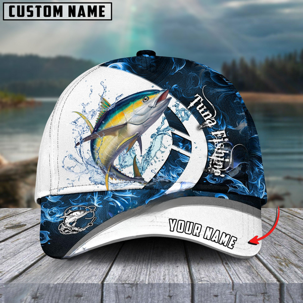 Maxcorners Tuna Fishing Blue Flame Sport Customized Name 3D Cap