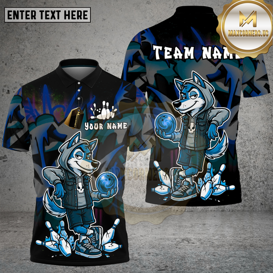Maxcorners Bowling Shirt Cool Wolf Character Purple Camo Multicolor Options Personalized Name, Team Name 3D Shirt (4 Colors)