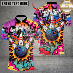 Maxcorners Street Graffiti Bowling Polo Custom Name Team Strike Shirt