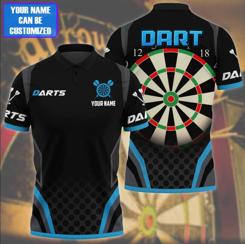 Maxcorners Dart Personalized 3D All Over Printed Blue And Black Sport Shirt