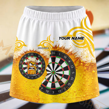 Maxcorners Darts Golden Beer Emblem Dartboard Personalized 3D Skort, Skirts With Shorts