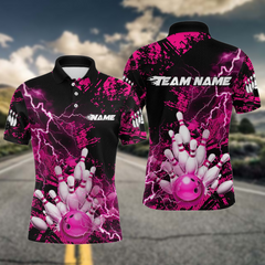 Maxcorners Pink Thunder Lightning Bowling Shirt Custom Colorful Bowling Jersey Men Women Team LM0705