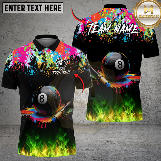 Maxcorners Billiards 8 Ball Cue Paint Splash Personalized Shirt
