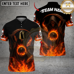 Maxcorners Bowling And Pins Flaming Reaper Customized Name, Team Name 3D Shirt (4 Colors)