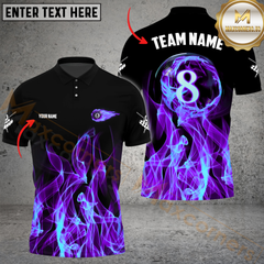 Maxcorners Billiard Pool 8 Ball Flame Personalized Name Men And Women 3D Polo Shirt Custom Billiard Team Jersey (4 Colors)