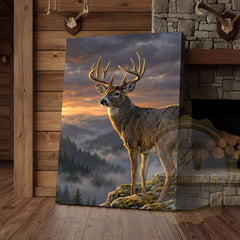 Maxcorners Deer Canvas Majestic Sunset Mountain Landscape Canvas Wall Art