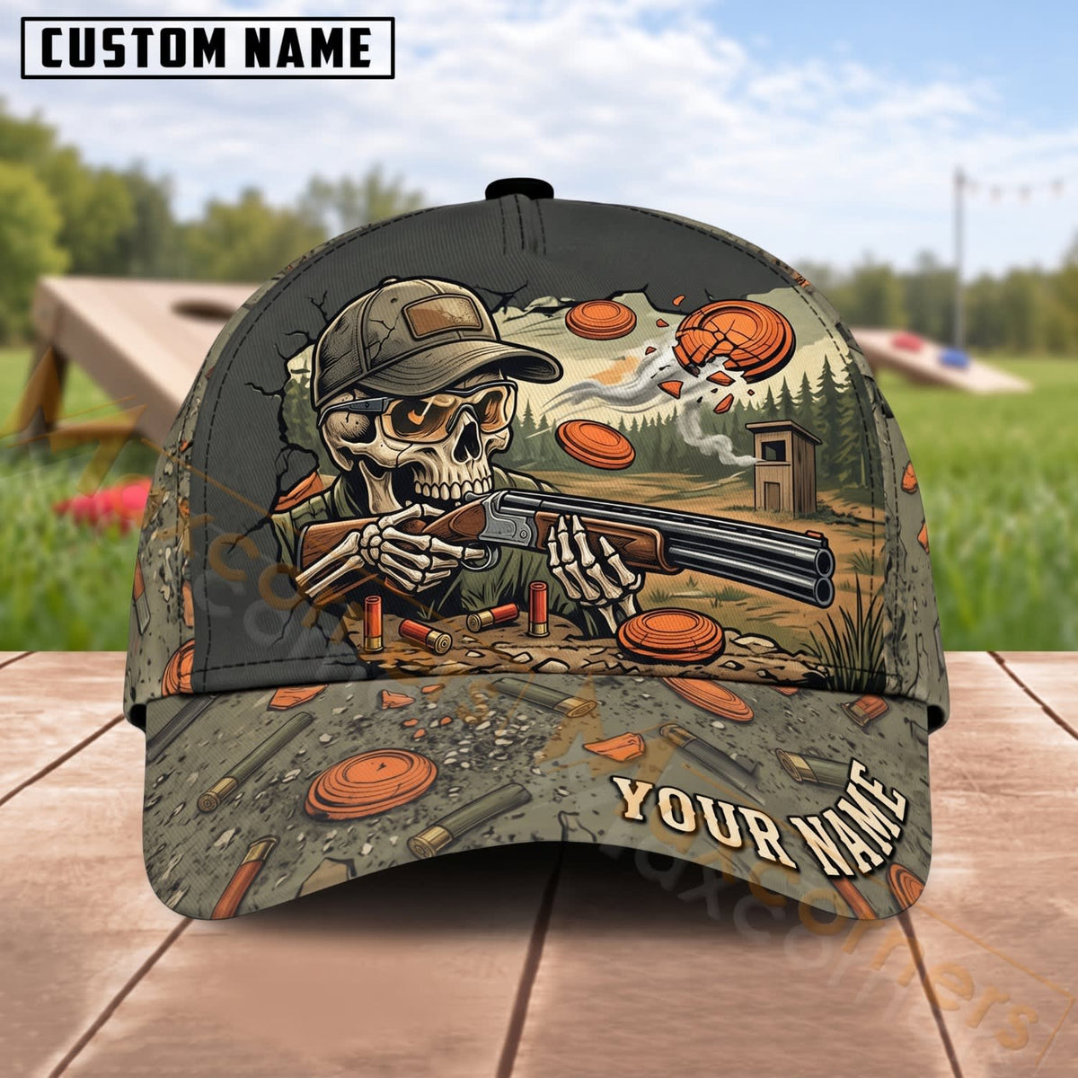 Maxcorners Trap & Skeet Shooting Woodland Skull Shooter Personalized Name 3D Cap