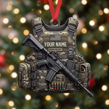 Maxcorners Black Tactical Vest And Rifle Personalized Name 3D Keychain And Ornament