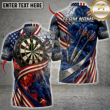 Maxcorners Darts American Flag Classic Dartboard And Flaming Flying Darts Personalized Name 3D Unisex Shirt