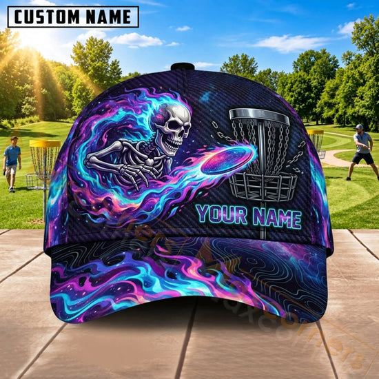 Maxcorners Disc Golf Neon Skull Flying Disc Personalized Name 3D Cap