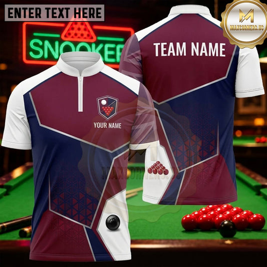 Maxcorners Snooker Burgundy Navy Geometric Diagonal Personalized Name 3D Unisex Shirt