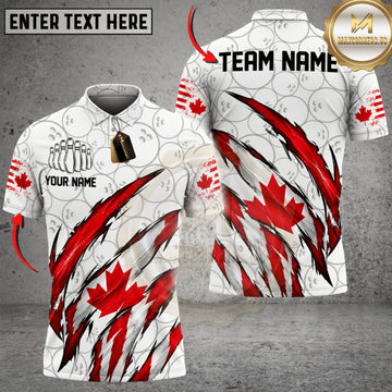 Maxcorners Bowling Canada Flag Eagle Claw Scratch Personalized Name 3D Unisex Shirt