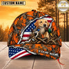 Maxcorners Dog Hunting And Duck Orange Woodland Camo American Flag Personalized Name 3D Cap