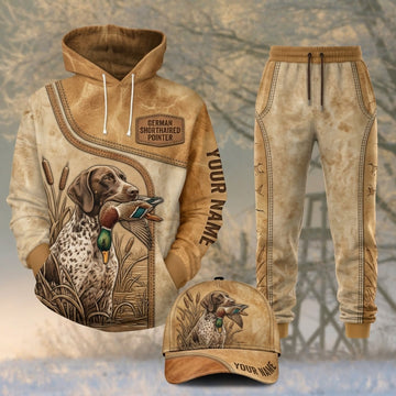 Maxcorners Duck Hunting German Wirehaired Pointer Tan Leather Personalized 3D Shirts