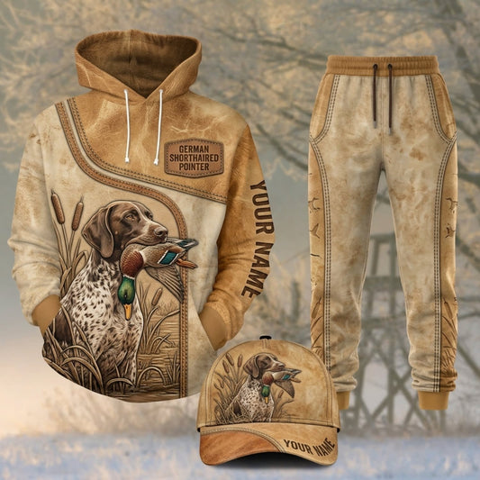 Maxcorners Duck Hunting German Wirehaired Pointer Tan Leather Personalized 3D Shirts