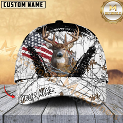 Maxcorners Deer American Flag Scratch Camo Multicolor Options Personalized Name 3D Cap