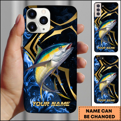 Maxcorners Tuna Fishing Blue Wave Gold Line Personalized Name 3D Phone Case