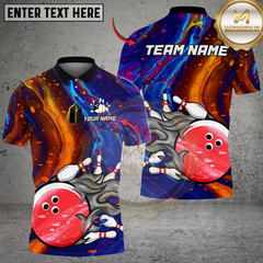 Maxcorners Bowling And Pins Galaxy Flame Customized Name, Team Name 3D Shirt5