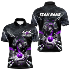 Maxcorners Custom Purple Dragon Bowling Men Polo Shirts, Dragon Bowling Team Tournament Outfit LM1605