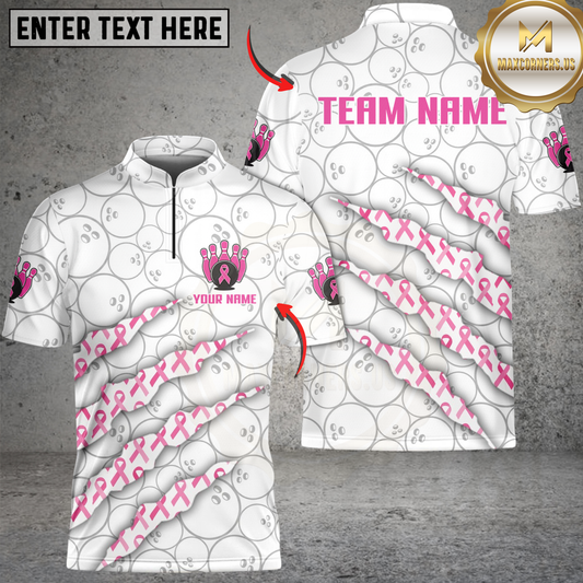 Maxcorners Bowling Pink Ribbon Personalized Name 3D Unisex Shirt