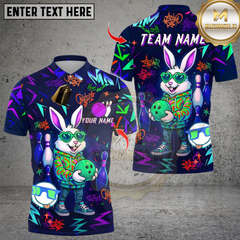 Maxcorners Bowling And Pin Cool Bunny Street Style Graffiti Design Multicolor Customized Name, Team Name 3D Shirts