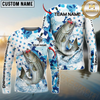 Maxcorners Fishing Blue White American Flag Personalized Name, Team Name 3D Shirt