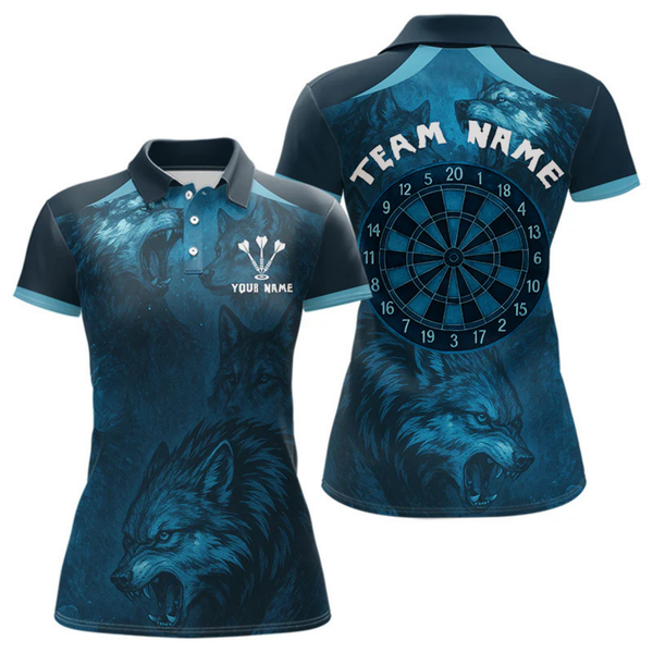 Maxcorners Men’s Team Darts Shirt With Dark Navy Wolves And Grunge Dartboard Pattern LM2404