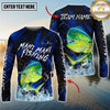Maxcorners Fishing Blue Honeycomb Splash Personalized Name, Team Name 3D Long Sleeve Shirt (12 Fish Species)