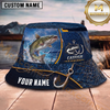 Maxcorners Fishing Blue Hook Net Water Splash Personalized 3D Bucket Hat (12 Fish Species)