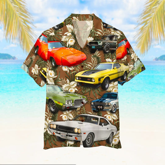 Maxcorners Custom Photo Muscle Car Floral Pattern Hawaiian Shirt