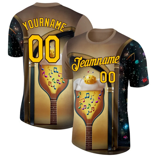 Maxcorners Beer Foam Mug Guitar Pickleball Paddle Musical Notes Vintage Personalized Name 3D Unisex Shirt