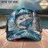 Maxcorners Fishing Silver Scale Water Splash Personalized Name 3D Cap (12 Fish Species)