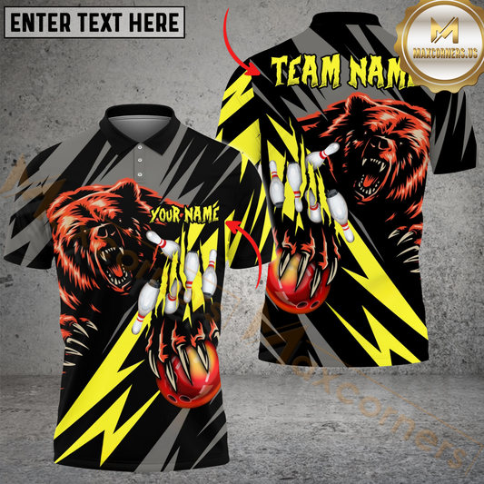 Maxcorners Bowling Lightning Bear Multicolor Customized Name, Team Name 3D Shirts
