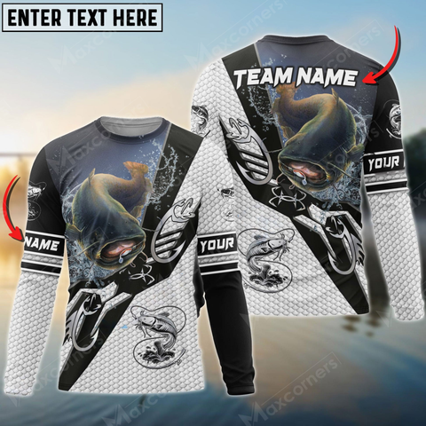 Maxcorners Catfish Fishing Target Locked Personalized Name, Team Name 3D Long Sleeve Shirt