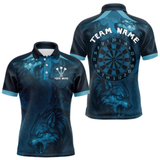 Maxcorners Men’s Team Darts Shirt With Dark Navy Wolves And Grunge Dartboard Pattern LM2404