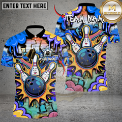 Maxcorners Street Graffiti Bowling Polo Custom Name Team Strike Shirt