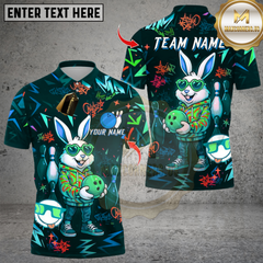 Maxcorners Bowling And Pin Cool Bunny Street Style Graffiti Design Multicolor Customized Name, Team Name 3D Shirts