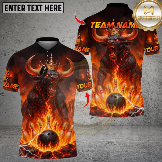 Maxcorners Bowling Flame King Bull Multicolor Customized Name Team Name 3D Shirts  6