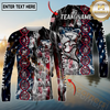 Maxcorners Fishing American Flag Smoke & Red DNA Helix Firefighter Icons Personalized Name, Team Name 3D Long Sleeve Shirt (Large Mouth Bass, Walleye, Trout, Crappie, Catfish, Pike)