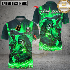 Maxcorners Bowling Flame Grim Reaper Multicolor Customized Name, Team Name 3D Shirts