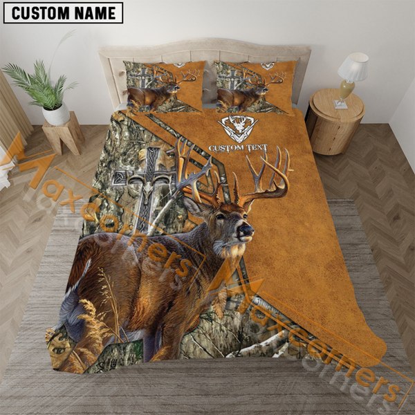 Maxcorners Custom Text Blue Wilderness Deer Hunting Mutilcolor Option Bedding Set 3D All Over Printed