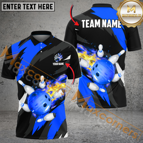 Maxcorners Flaming Throw Bowling Jersey Multicolor Option Customized Name, Team Name 3D Polo Shirt