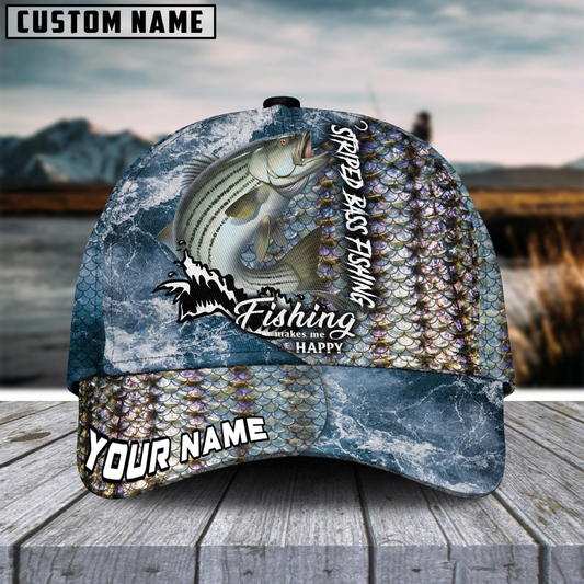 Maxcorners Striped Bass Fishing Skin Seawave Customized Name 3D Cap