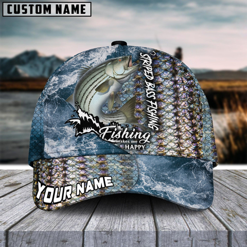 Maxcorners Striped BassFishing Skin Seawave Customized Name 3D Cap